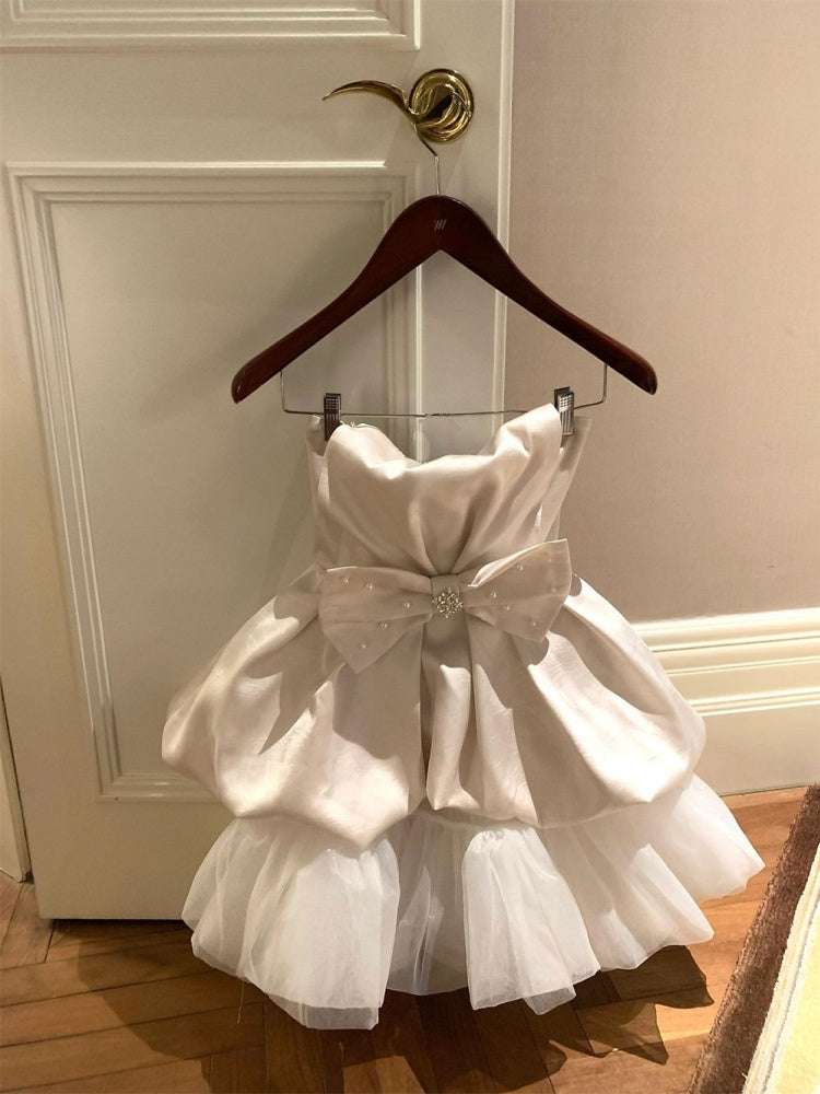 Sleeveless bow tube top dress female temperament skirt pure desire hot girl bud skirt homecoming dress R3011