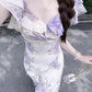 Purple chiffon floral dress for women 2025 summer beautiful waist long dress homecoming dress R3013