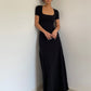 Summer French Square Neck Dress Slim Fit Short Sleeves Knee-Length Temperament Long Dress R3028