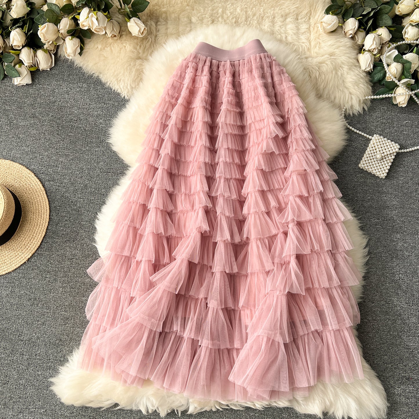 Fairy skirt high-grade mesh skirt 2025 new elastic waist slim cake skirt super fairy skirt R2201