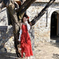 French style beautiful red suspender dress irregular slit long skirt R3865