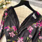 Temperamental and elegant dress 2025 new waist lantern sleeves printed dress long skirt R2246