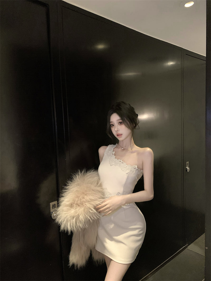 Sexy slim fit hip skirt with off-shoulder dress R0539