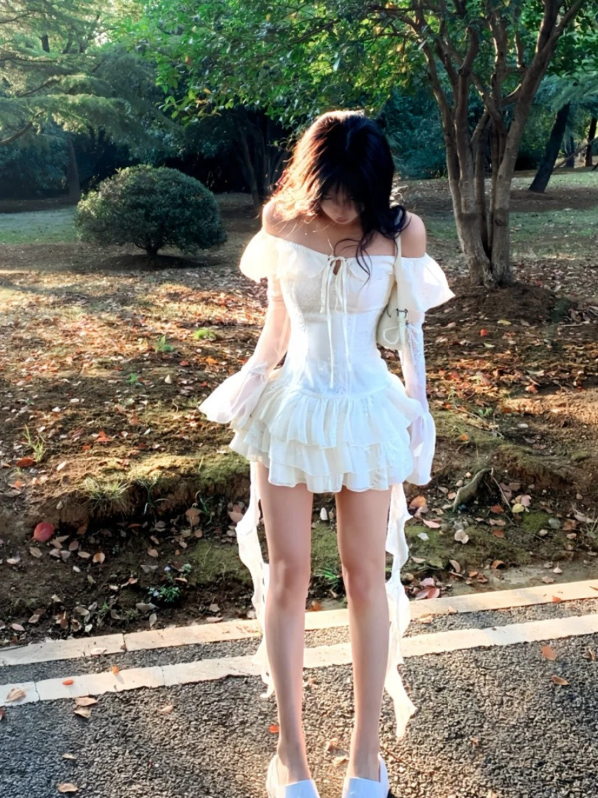 Summer New French One Shoulder Skirt Sweet Heavy Industry Ribbon Irregular Dress Short Skirt Homecoming Dress R2998