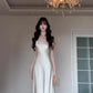 Satin suspender dress unique waist backless banquet dress R0512