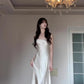 Satin suspender dress unique waist backless banquet dress R0512