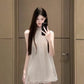 Temperament high-grade sleeveless halter neck dress beautiful mesh flower bud skirt R0763