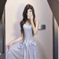 Blue suspender dress, one dress can be worn in many ways, waist-hugging temperament long dress R0529