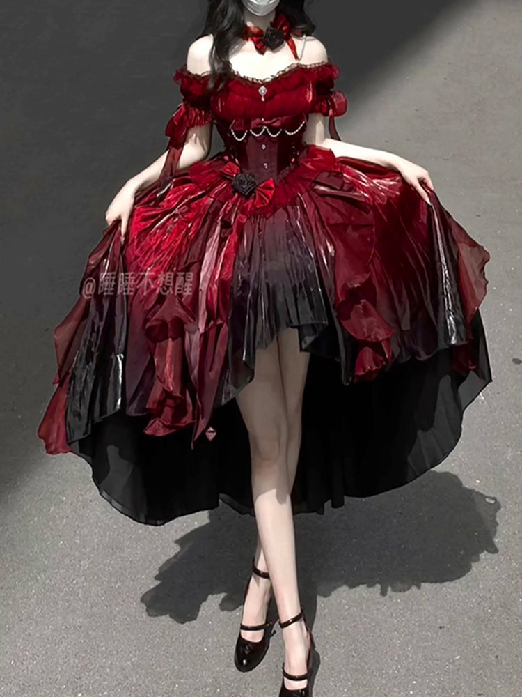 Red wedding dress lolita dress dress lolita heavy tail puffy princess skirt R1675
