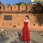 French square neck waist hip dress high waist sleeveless slim suspender dress slit long skirt R1434