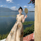 Retro high-end backless sexy halter neck dress waist temperament holiday long dress R1435