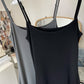 Black and gray simple waist slim U-neck temperament long suspender dress R2088
