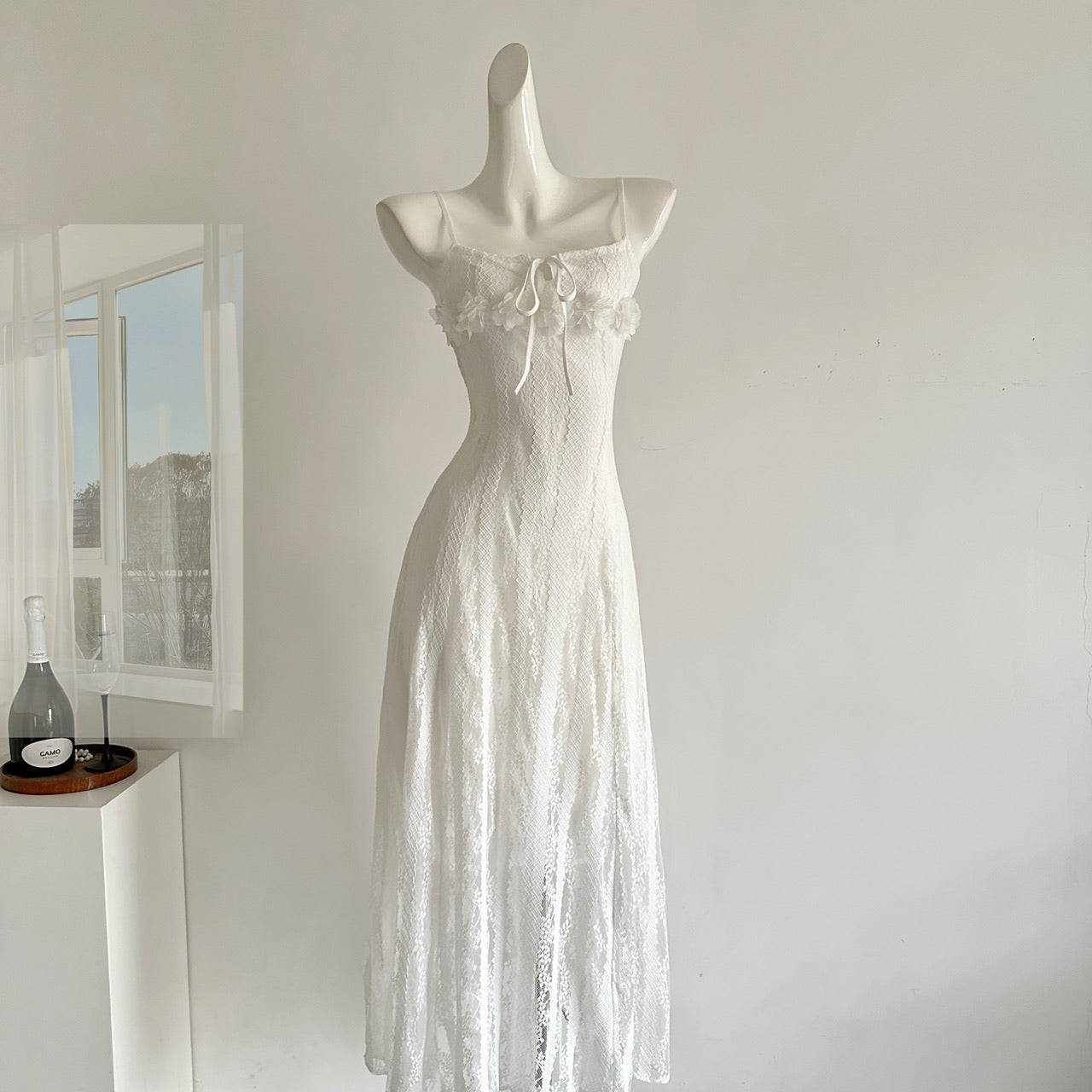 Moonlight Minor Flower Lace Slim Waist Suspender Dress Little White Dress R2013