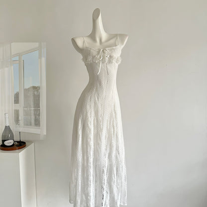 Moonlight Minor Flower Lace Slim Waist Suspender Dress Little White Dress R2013
