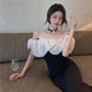 French style one shoulder dress slit gentle style banquet bridesmaid dress long skirt R1429