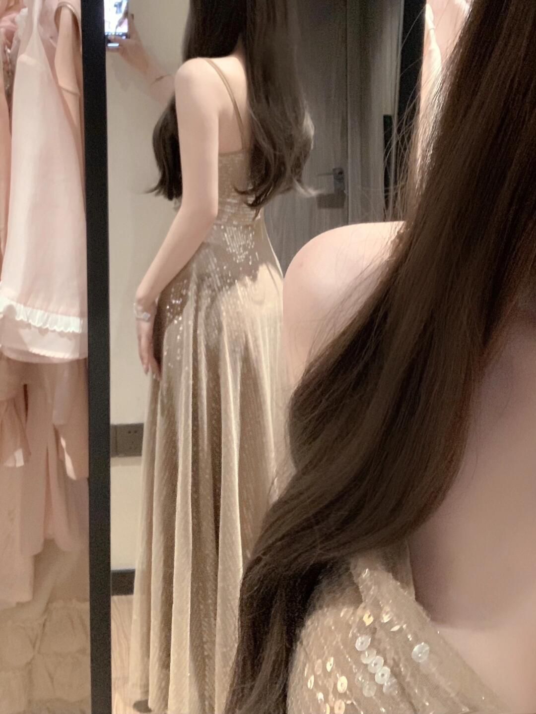 Sequined suspender dress 2025 new style small dress niche temperament long dress R0732