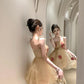Gentle temperament mesh floral sling dress unique waist fluffy flower bud skirt R0494