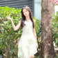Irregular white suspender dress gentle temperament beautiful summer skirt R0756
