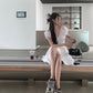 Tea break French style white pleated dress new style high-end waist slimming sweet princess dress R0153