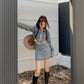 High-end design long-sleeved jacket retro hot girl short skirt American street slim denim suit R0144