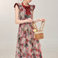 French retro red floral dress women's new beautiful long dress R1941