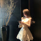 Gentle style v-neck ruffled suspender dress temperament waist A-line short skirt R0594