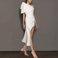 French white off-shoulder temperament slim banquet birthday party small dress skirt homecoming dress R2971