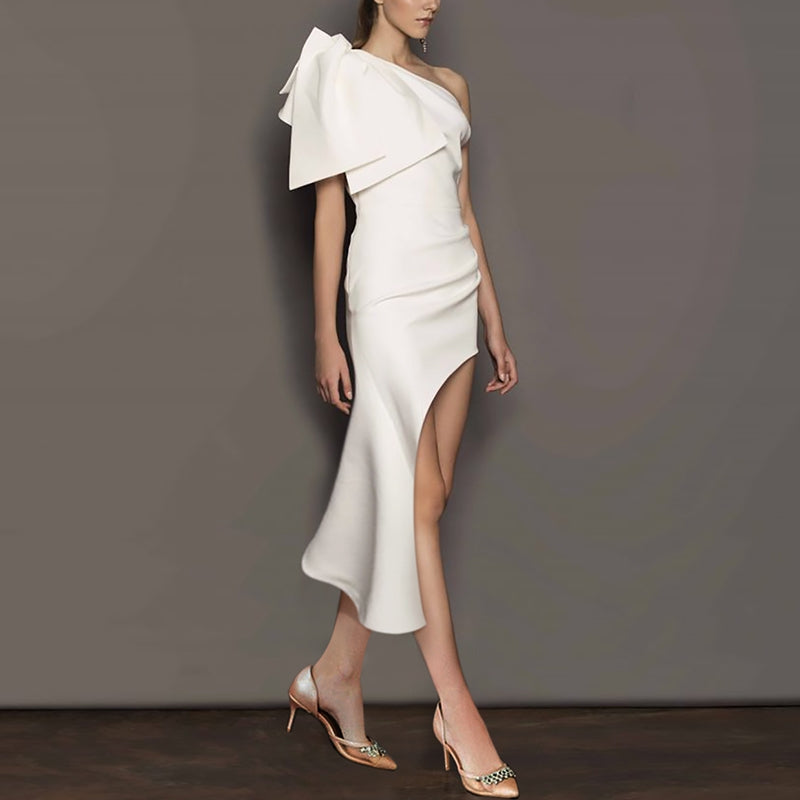 French white off-shoulder temperament slim banquet birthday party small dress skirt homecoming dress R2971