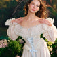 French fairy dress one-shoulder white long dress lace fishbone skirt long sleeves R5103