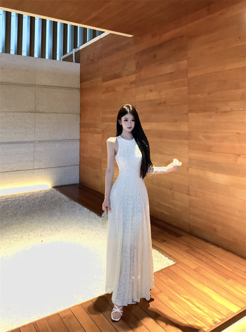 Elegant and decent skirt exquisite lace vest large swing skirt waist dress R0711