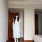 Gentle and sweet style blue puff sleeve dress temperament waist A-line long skirt R0771
