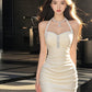 Temperament diamond-studded halter neck dress, sexy waist and hip skirt R0554