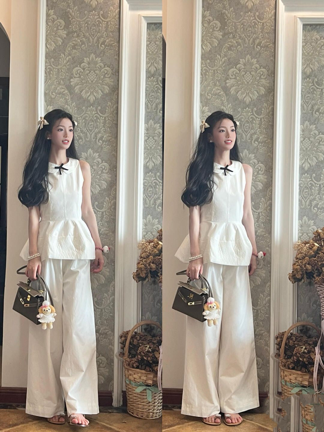 Small suit French sleeveless top straight pants two-piece set a complete outfit R0553