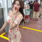 French style beautiful pink printed one-shoulder women's summer slimming and slimming hip skirt R3597