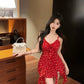 Sweet and sexy floral camisole irregular high waist design slim fit short skirt R3627