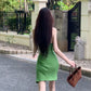 French green V-neck halter dress for women summer temperament waist sexy holiday short skirt R3599