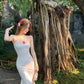 Summer fishtail design floral long skirt with suspenders for holiday R3868