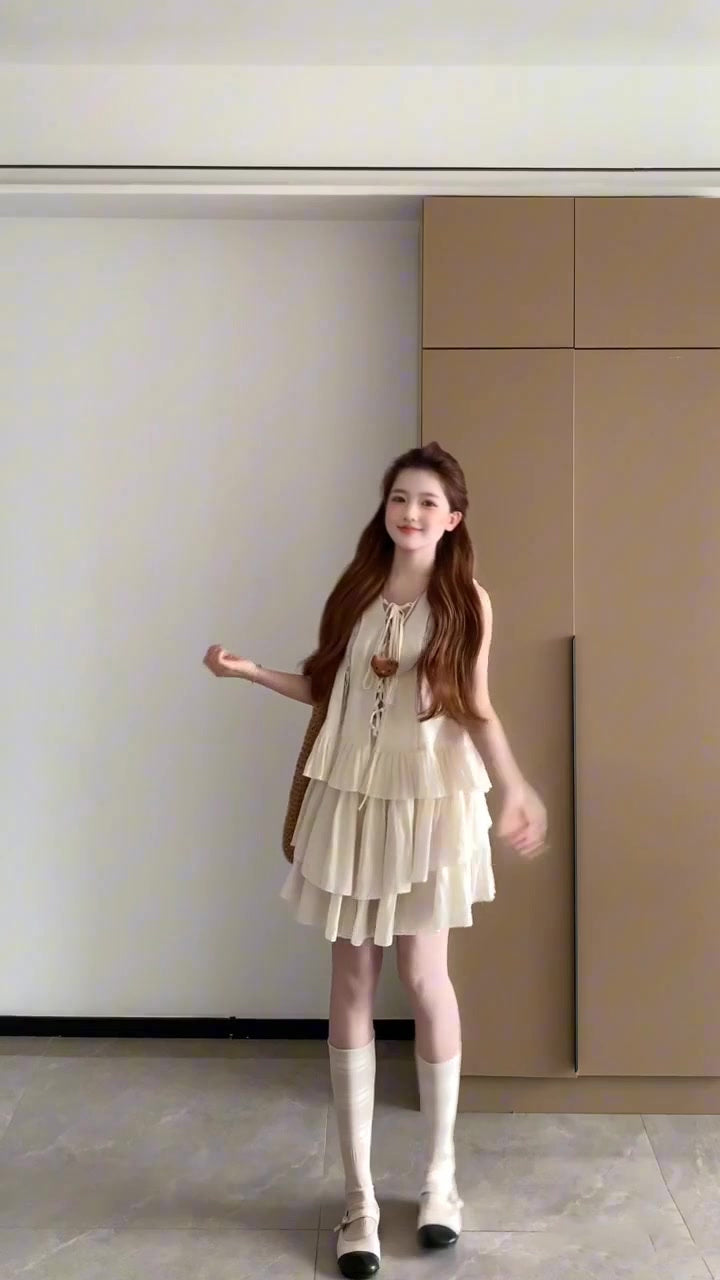 Holiday style outfit suit casual fashion sleeveless vest a-line short skirt two-piece suit 2025 R0839