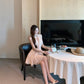 Pink V-neck sleeveless vest dress gentle temperament waist A-line short skirt R0844