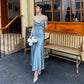 High-grade silk suspender dress for women, medium-length satin slim-fitting maxi dress R0981