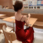 High-grade silk suspender dress with medium-length satin acetate for slimming R0983