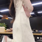 Simple and generous sleeveless dress niche linen print beautiful temperament long dress R0713