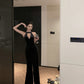 Birthday dress high-end dress high-end niche temperament lady black halter dress R1816