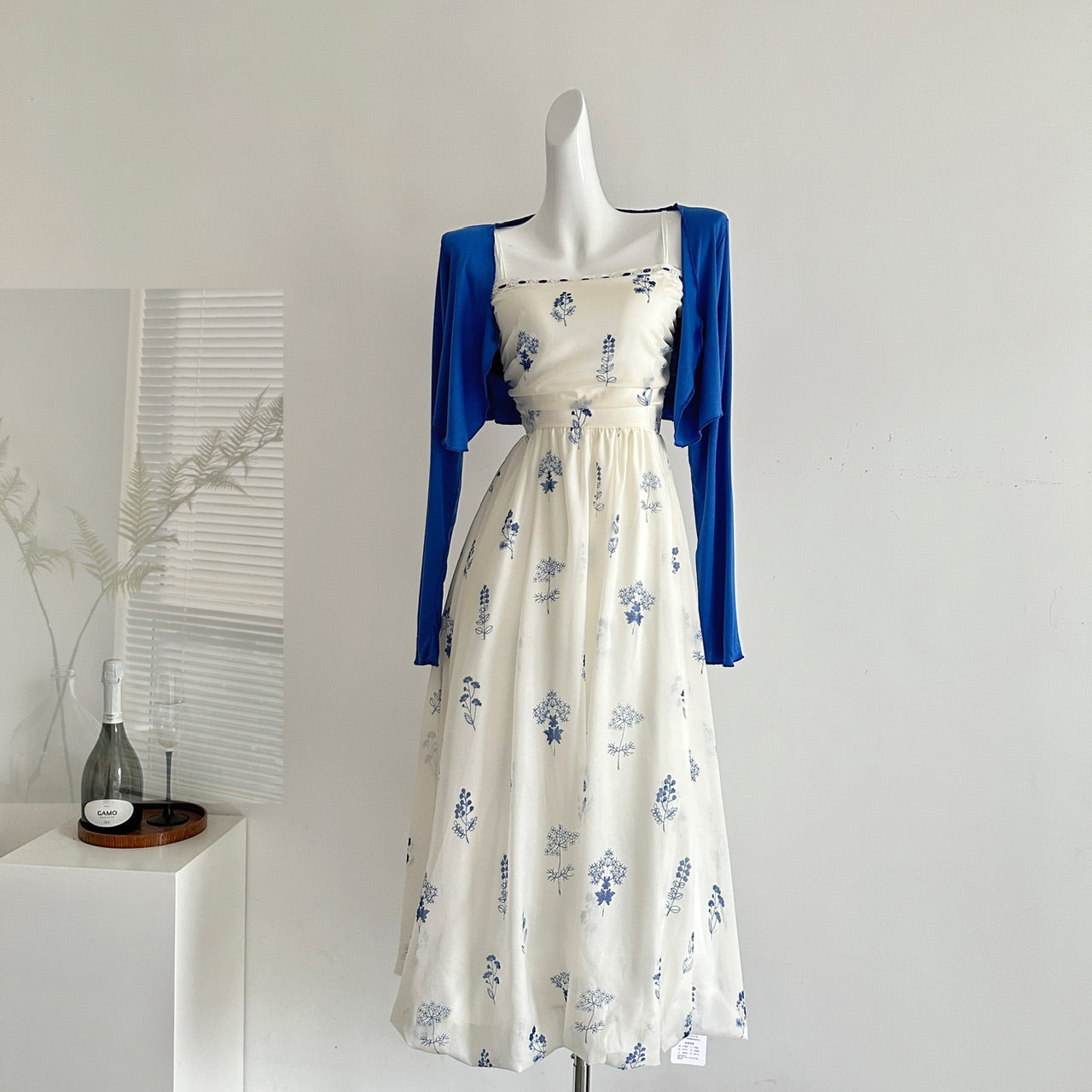 Sea salt French style floral dress, slim niche flower bud skirt R2066