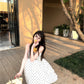 Small v-neck halter neck polka dot long dress with backless herringbone waist R0549
