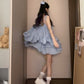 Suit blue suspender dress short skirt skirt summer outfit matching a complete set R0795