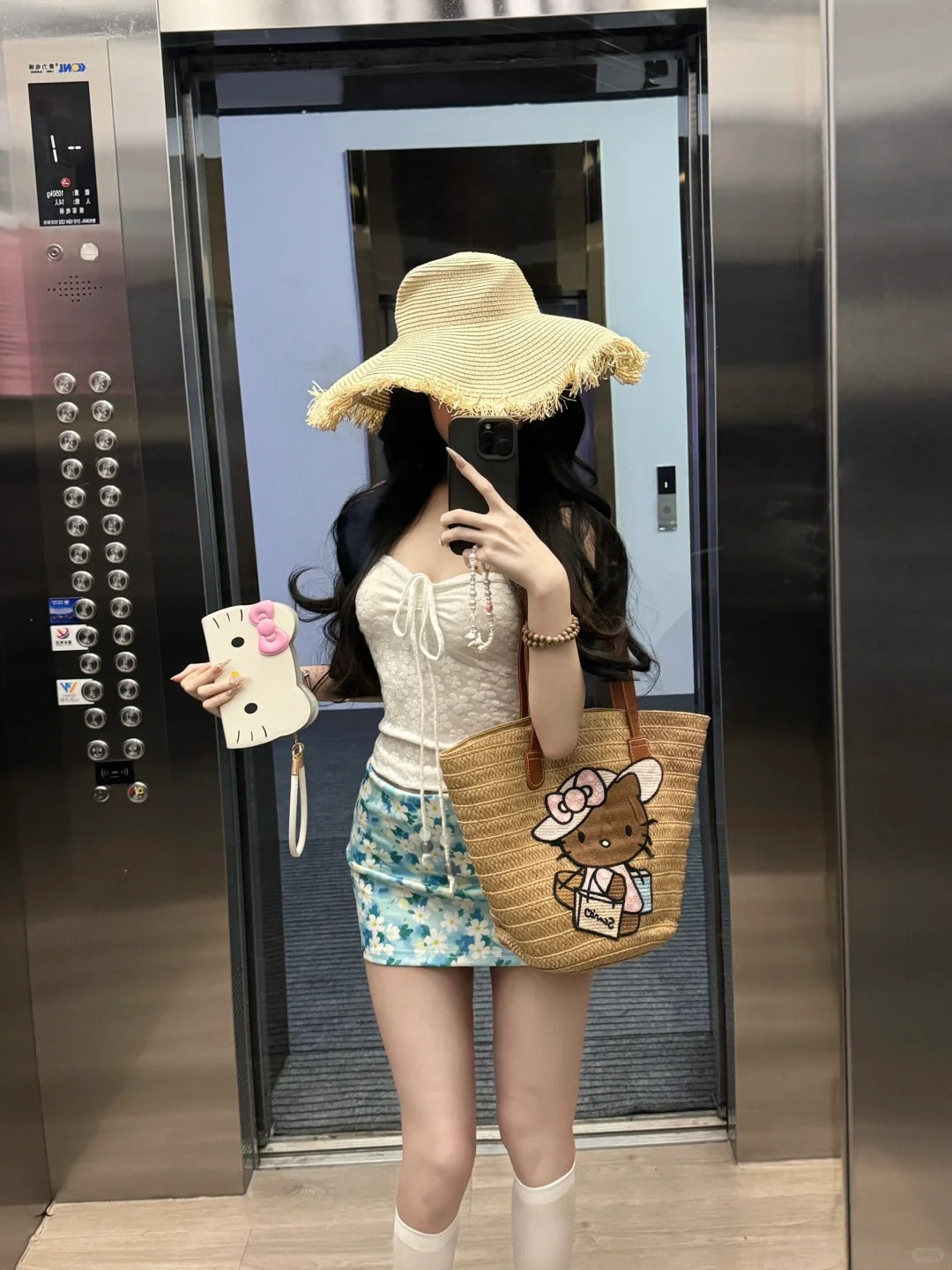 Holiday style gentle temperament beautiful jacquard halter neck top floral skirt two-piece suit R0886