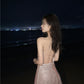 Beach vacation Sanya travel outfit sexy backless suspender beach dress R1455