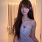 Summer beautiful little skirt holiday style purple irregular ruffle flower dress R0843
