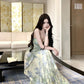 Green floral suspender dress, elegant waist slim beach dress R0670